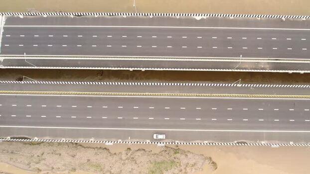 Aerial view of bridge over river in Agra India. Aerial view of bridge over river in Agra India.