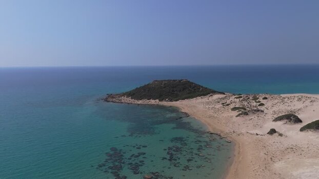 Aerial view of the Karpaz Peninsula coastline Northern Cyprus.