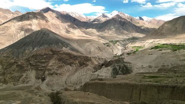 Aerial view of Khardung La mountain pass in the Himalayas India.