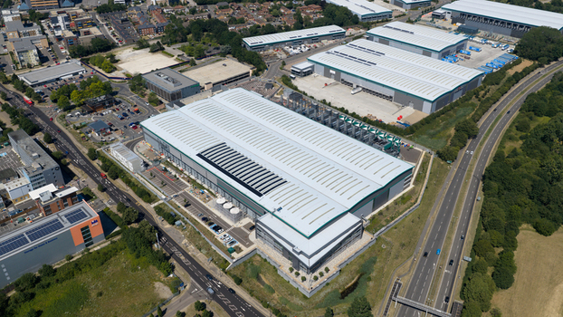 Hemel Hempstead England United Kingdom 11 July 2026 Aerial view of Amazon AWS Data Storage Facility in Hemel Hempstead
