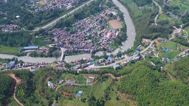 Aerial view of Trishuli Bazar in Bidur Nepal. Aerial view of Trishuli Bazar in Bidur Nepal.