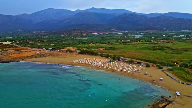 Aerial view of Crete beach with turquoise waters Greece.
