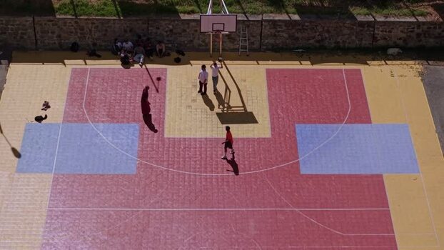 Aerial view of a basketball court Bhutan.