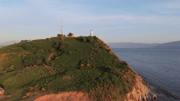 Aerial view of the lighthouse on Zvernec hill Albania. Aerial view of the lighthouse on Zvernec hill Albania.