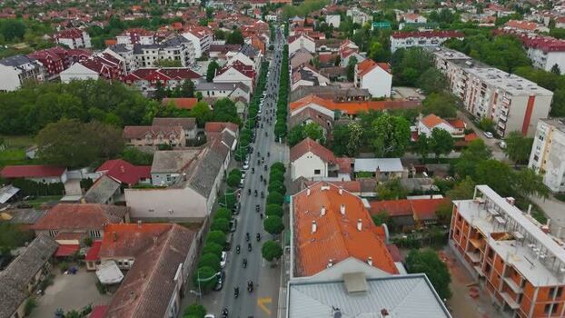 Aerial view of Sremska Mitrovica street in Serbia. Aerial view of Sremska Mitrovica street in Serbia.
