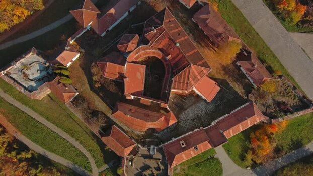 Aerial view of Rasnov Citadel in autumn Romania. Aerial view of Rasnov Citadel in autumn Romania.