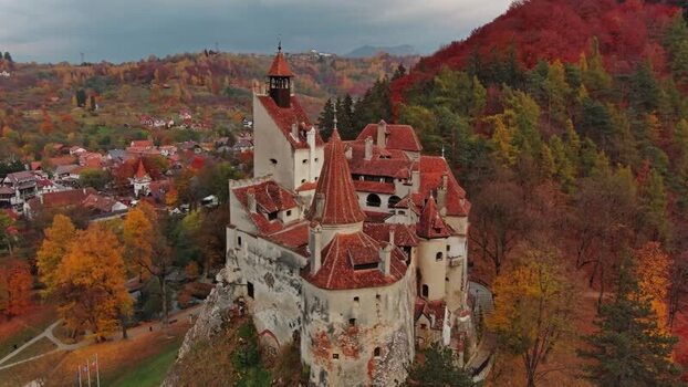 Aerial view of Bran Castle in autumn Romania. Aerial view of Bran Castle in autumn Romania.