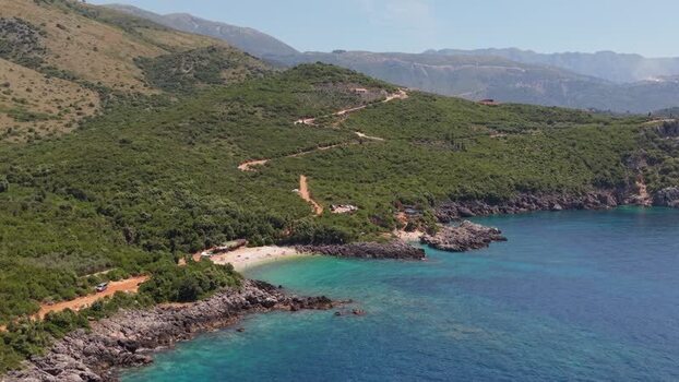 Aerial view of Aquarium Beach in Jala Albania.