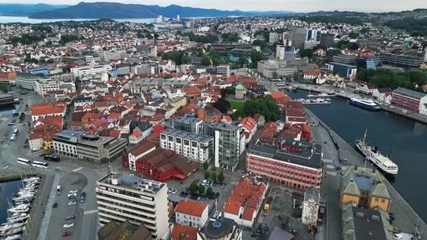 Aerial view of Stavanger city center and harbor Norway.