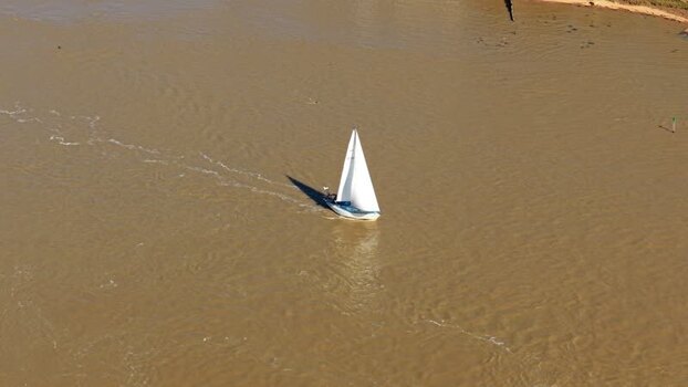 Aerial view of boat crossing to Bawdsey United Kingdom.