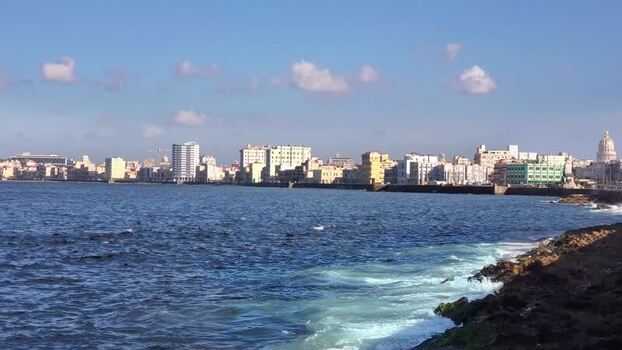 View of the Malecon coastline in Havana Cuba.