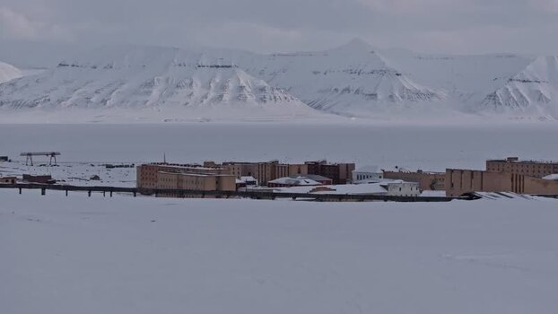 Aerial view of Pyramiden in the Arctic Svalbard and Jan Mayen.