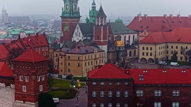 Aerial view of Wawel Royal Castle in Krakow Poland.