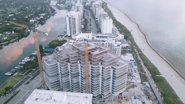 Aerial view of construction site in Miami Beach United States. Aerial view of construction site in Miami Beach United States.