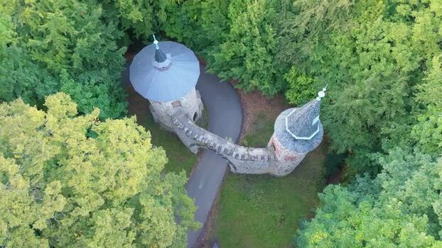 Aerial view of Arturuv hrad stone towers in Sychrov Czechia. Aerial view of Arturuv hrad stone towers in Sychrov Czechia.