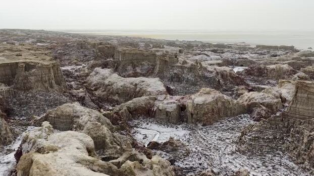 Aerial view of the Danakil Desert with salt formations and rocks Ethiopia. Aerial view of the Danakil Desert with salt formations and rocks Ethiopia.