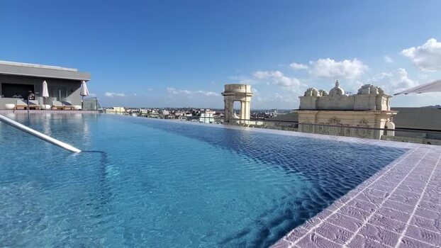 View of Old Havana from a luxury rooftop pool Cuba.