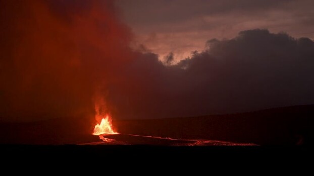 View of a fiery lava eruption in Pahoa United States.