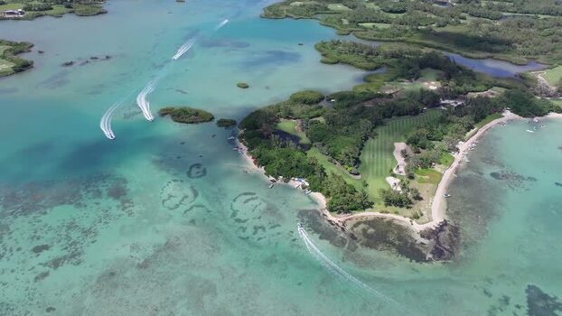 Aerial view of Ile aux Cerfs Mauritius.