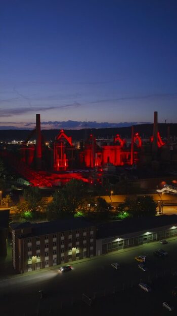 Aerial view of Volklingen Ironworks at night Germany. Aerial view of Volklingen Ironworks at night Germany.