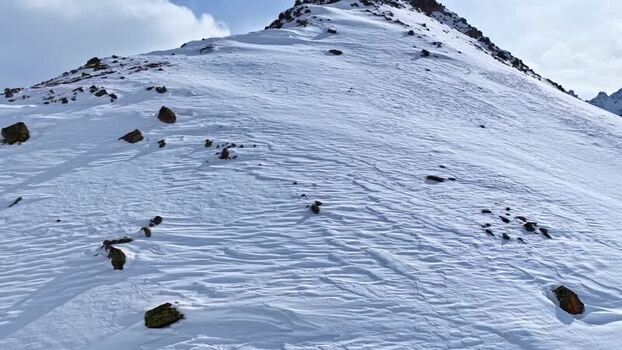 Aerial view of snow covered mountain slopes in Nauders Austria.