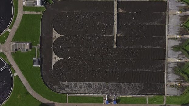 Aerial view of wastewater treatment plant in Netherlands.
