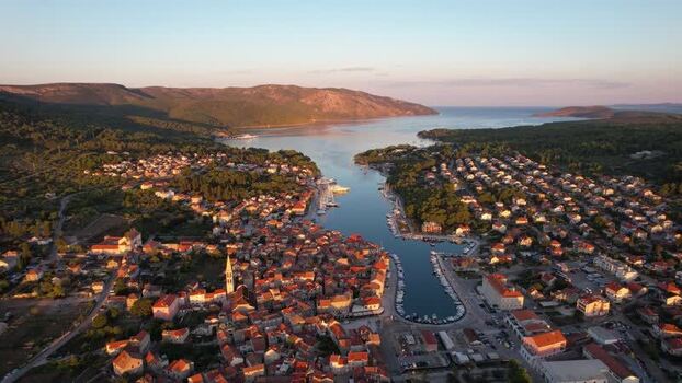 Aerial view of town and harbor in Stari Grad Croatia. Aerial view of town and harbor in Stari Grad Croatia.