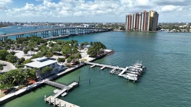 Aerial view of boats docked at a pier United States.