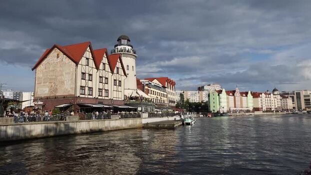 View of the Fisherman s Village along the Pregolya River Russia.