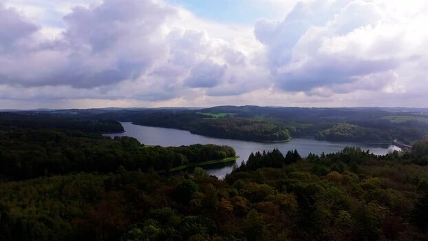 Aerial view of Kerspetalsperre reservoir Germany.