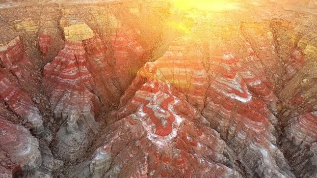 Aerial view of Karynzharyk layered rock formations Kazakhstan. Aerial view of Karynzharyk layered rock formations Kazakhstan.