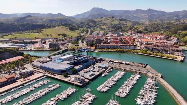 Aerial view of the marina and harbor in Zumaia Spain. Aerial view of the marina and harbor in Zumaia Spain.