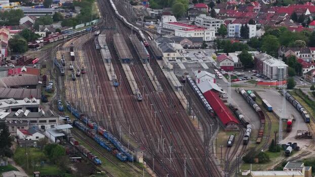 Aerial view of the railway station in Breclav Czechia. Aerial view of the railway station in Breclav Czechia.