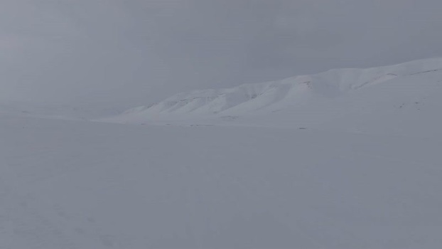 Aerial view of snowy landscape in Pyramiden Svalbard and Jan Mayen.