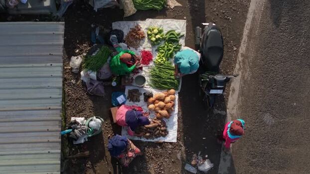 Aerial view of Traditional Market Pasar Kembang Klaten Indonesia.