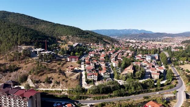 Aerial view of Velingrad townscape in Bulgaria.