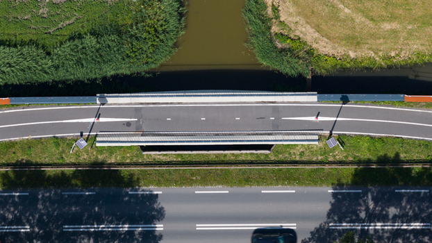 Aerial view of 3D Printed Cycling Concrete Bridge Aerial view of 3D Printed Cycling Concrete Bridge