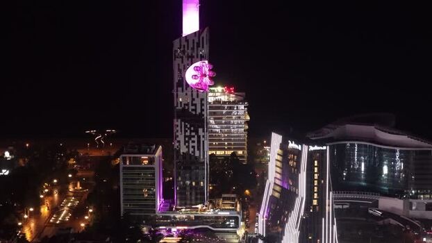 Aerial view of Batumi skyline at night Georgia.