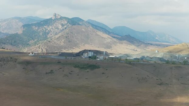 Aerial view of industrial facility in the foothills United States.