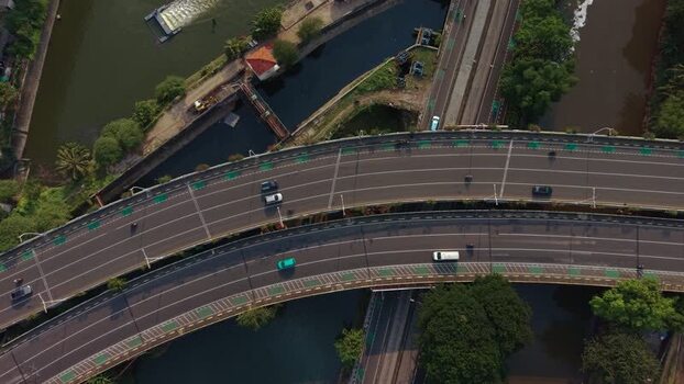 Aerial view of highway overpass in Jakarta Indonesia.