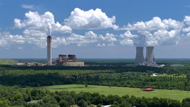 Aerial view of Seminole Electric power plant in Palatka United States.