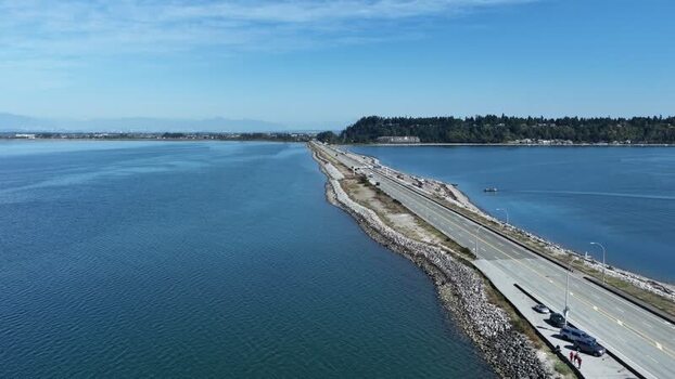Aerial view of BC Ferries Tsawwassen causeway in Canada.