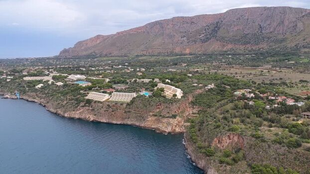Aerial view of coastal resort in Terrasini Italy.