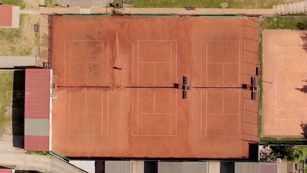 Aerial view of clay tennis courts in Kyjov Czechia.