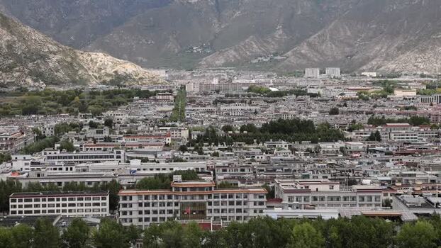 Aerial view of Lhasa city skyline in China.