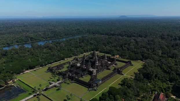 Aerial view of Angkor Wat temple complex in Cambodia. Aerial view of Angkor Wat temple complex in Cambodia.