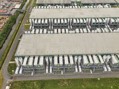 Middenmeer Netherlands 15 June 2026 Aerial view of the Microsoft Datacenter at AMS campus Agriport with large industrial buildings cooling systems and backup powerplants.