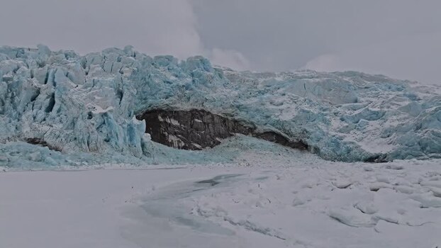 Aerial view of a massive glacier in Svalbard Svalbard and Jan Mayen.