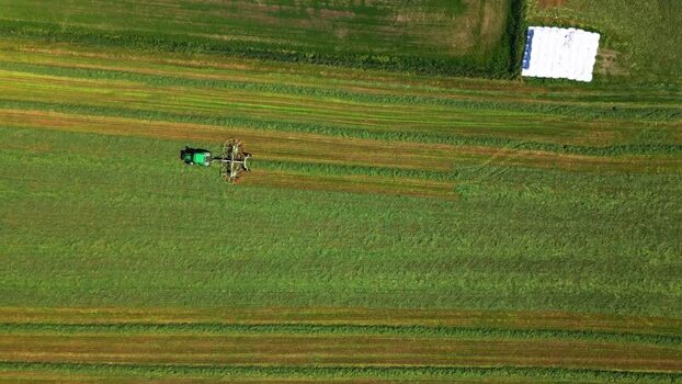 Aerial view of tractor working in Stardalen Norway.