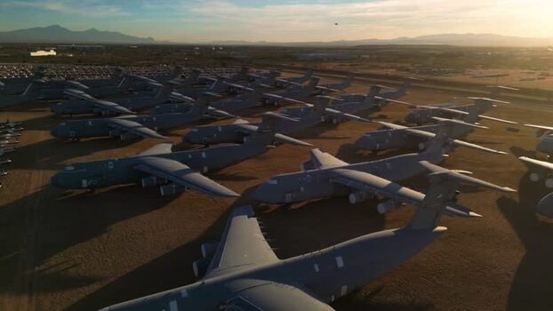Aerial view of aircraft storage facility United States. Aerial view of aircraft storage facility United States.
